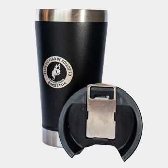 COPO TERMICO FESTA DO PEÃO COM ABRIDOR - PRETO 500ML