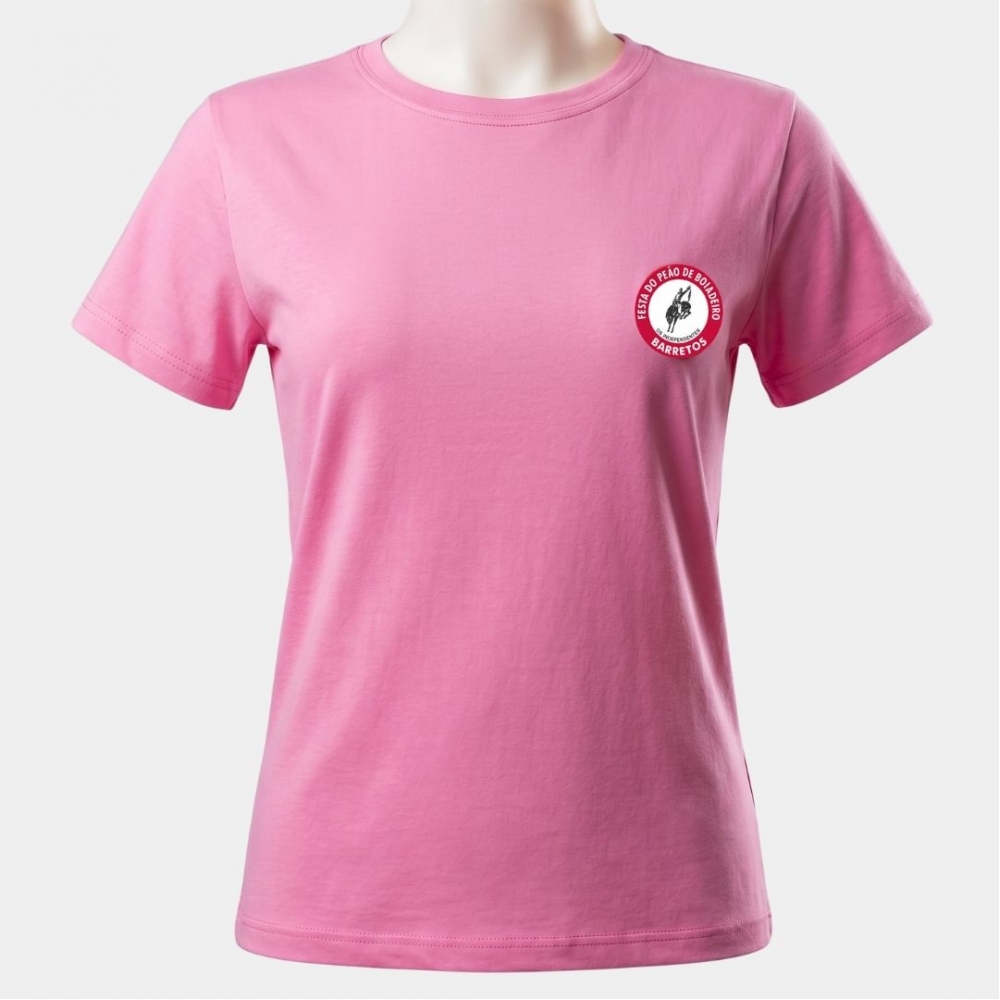 CAMISETA FEMININA ROSA, LOGO EMBORRACHADA
