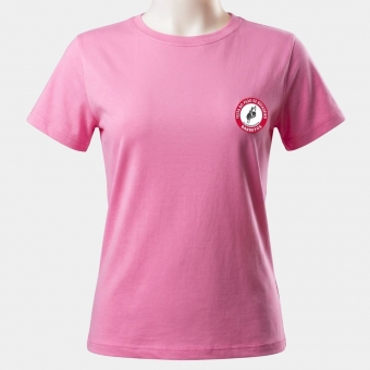 CAMISETA FEMININA ROSA, LOGO EMBORRACHADA