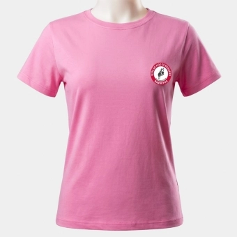 CAMISETA FEMININA ROSA, LOGO EMBORRACHADA