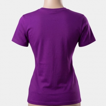 CAMISETA FEMININA ROXA, LOGO EMBORRACHADA