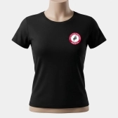CAMISETA FEMININA PRETA, LOGO EMBORRACHADA