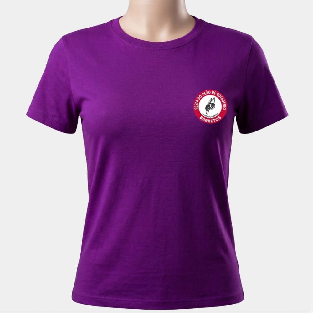 CAMISETA FEMININA ROXA, LOGO EMBORRACHADA