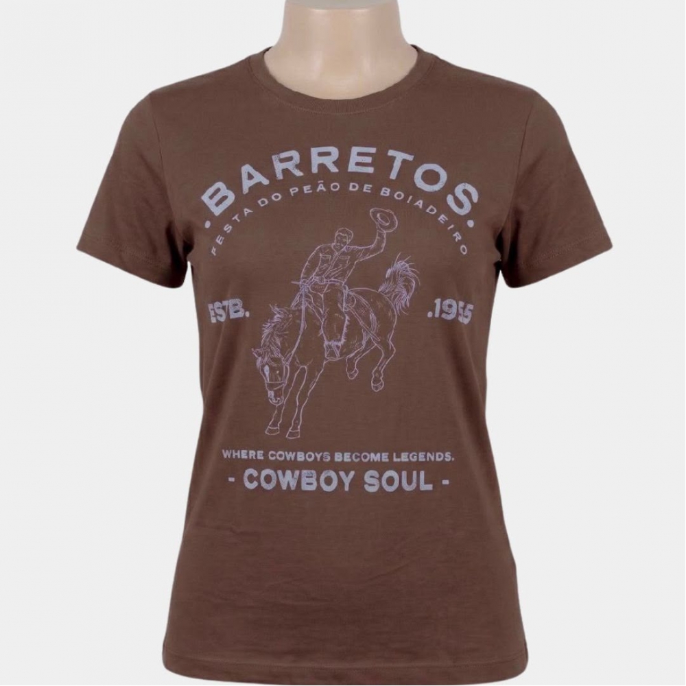 CAMISETA FEMININA LOGO BARRETOS MARROM