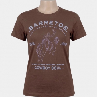 CAMISETA FEMININA LOGO BARRETOS MARROM