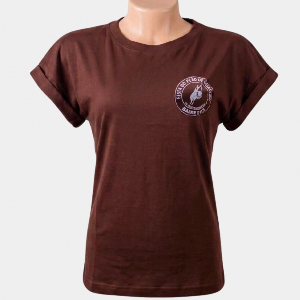 CAMISA FEMININA  LOGO ROSETA MARROM