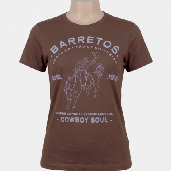 CAMISETA FEMININA LOGO BARRETOS MARROM