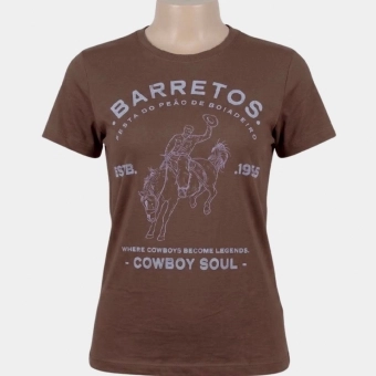 CAMISETA FEMININA LOGO BARRETOS MARROM