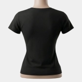 CAMISETA FEMININA PRETA, LOGO EMBORRACHADA